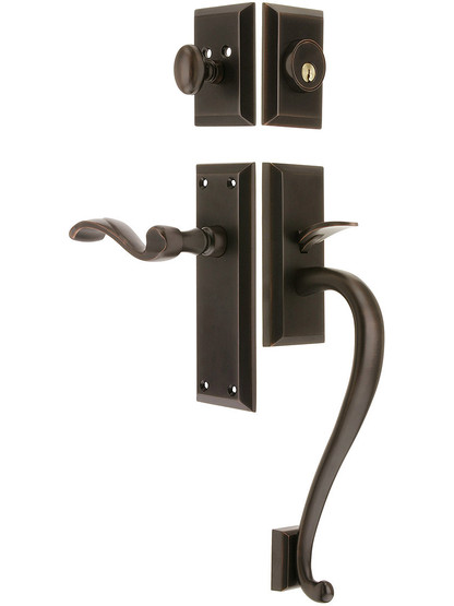 Fifth Avenue Entry Lock Set in Oil-Rubbed Bronze Finish with Right-Handed Portofino Lever and